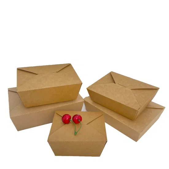 Контейнеры для упаковки фаст-фуда на вынос Салатная коробка Ресторан Переработанные одноразовые коричневые коробки для завтрака из крафт-бумаги с крышкой